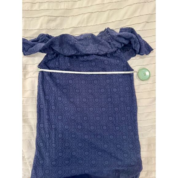 Kimchi Blue by Urban Outfitters Off Shoulder Navy Blue Blouse Women's Small Twee - Picture 7 of 11